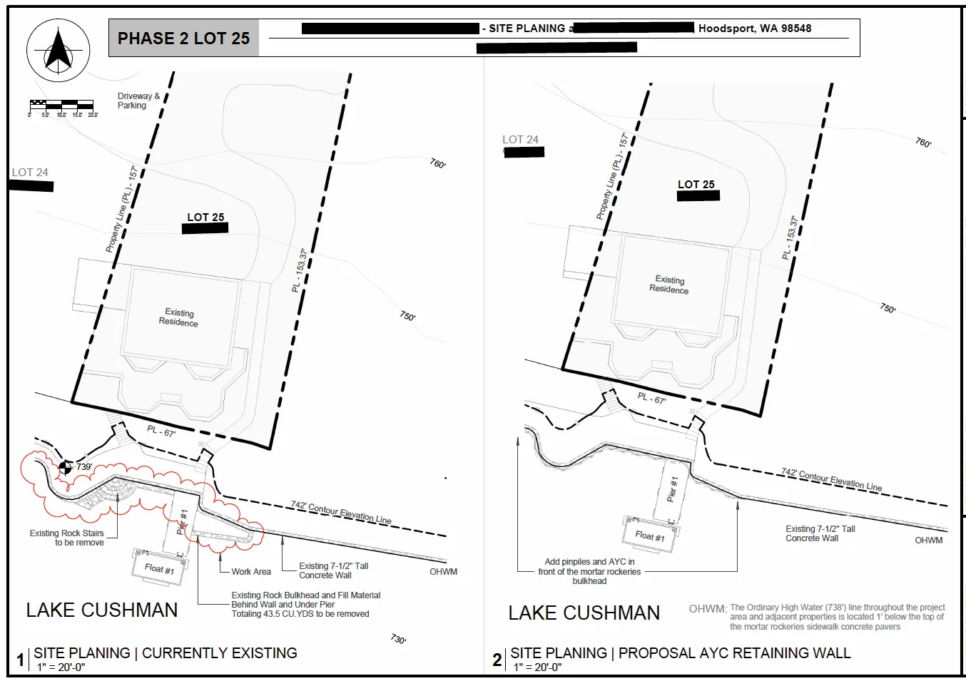 Phased shoreline plan comparing existing conditions with proposed regenerative improvements.