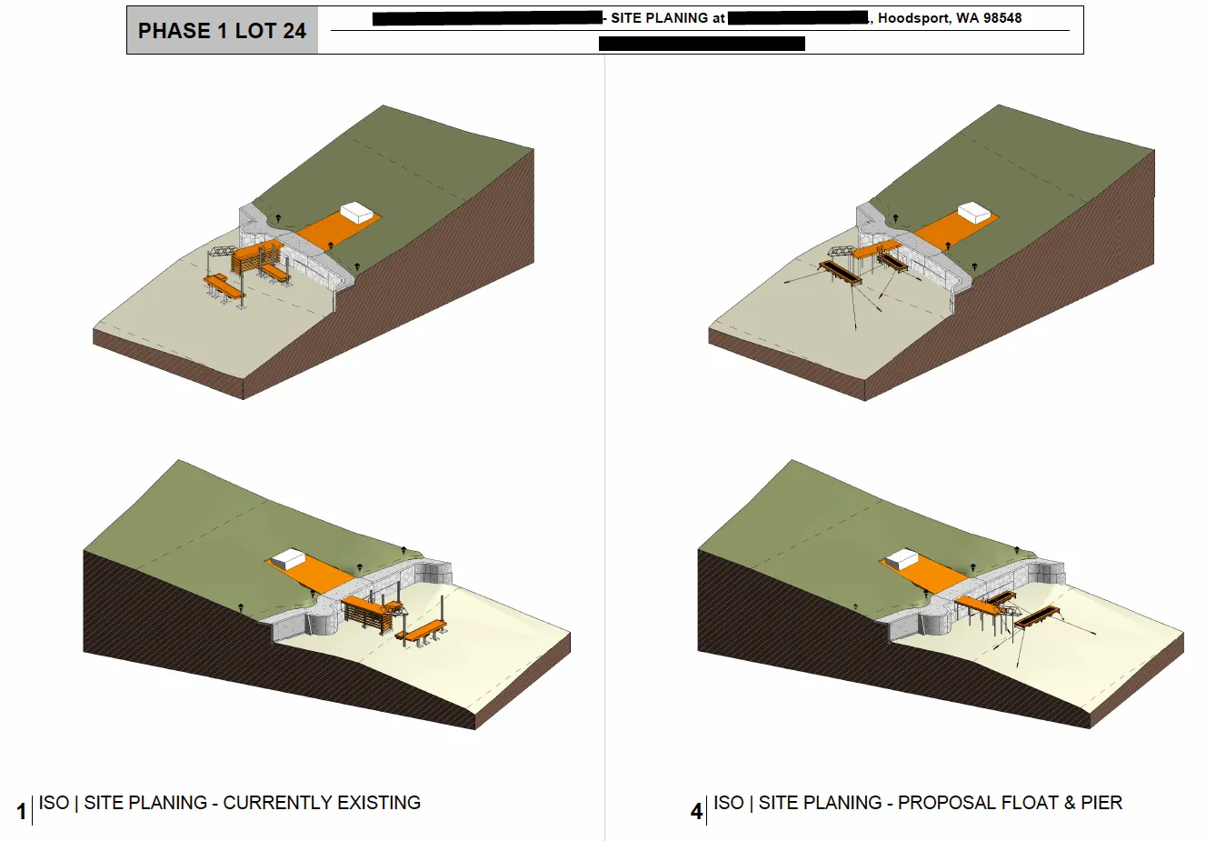Phased 3D shoreline model showing proposed mitigation structures and waterfront access.