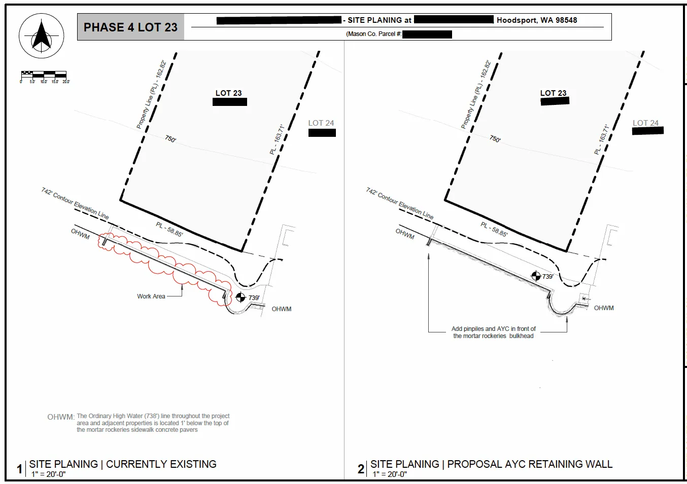 Shoreline plan and section documenting proposed improvements at the lake edge.