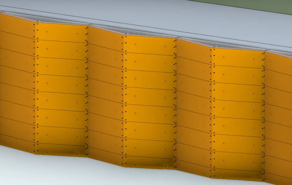 Close 3D view of the proposed shoreline protection wall and waterfront access.