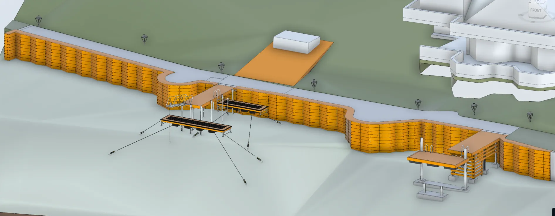 Coordinated shoreline model showing the proposed intervention along the lake edge.