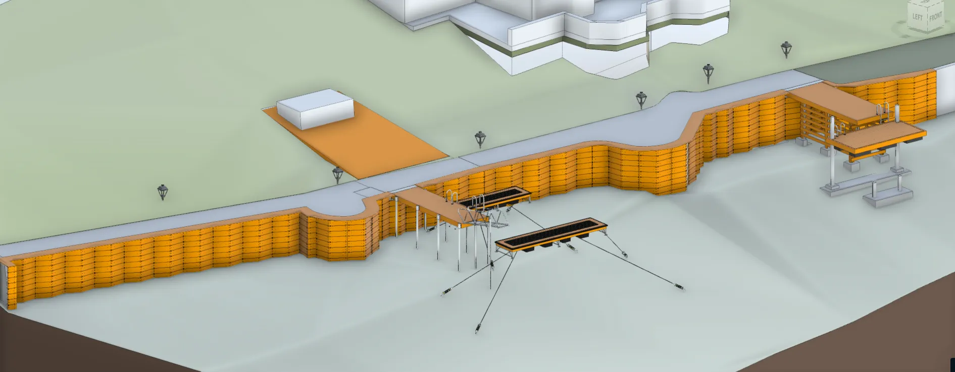 Waterfront model view showing the proposed dock and shoreline protection system.
